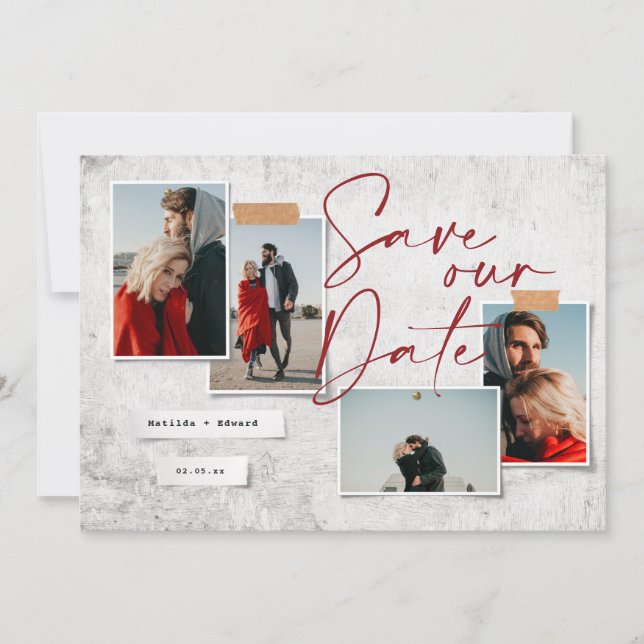 Casamento de fotos mínimo moderno salve a data (Frente)