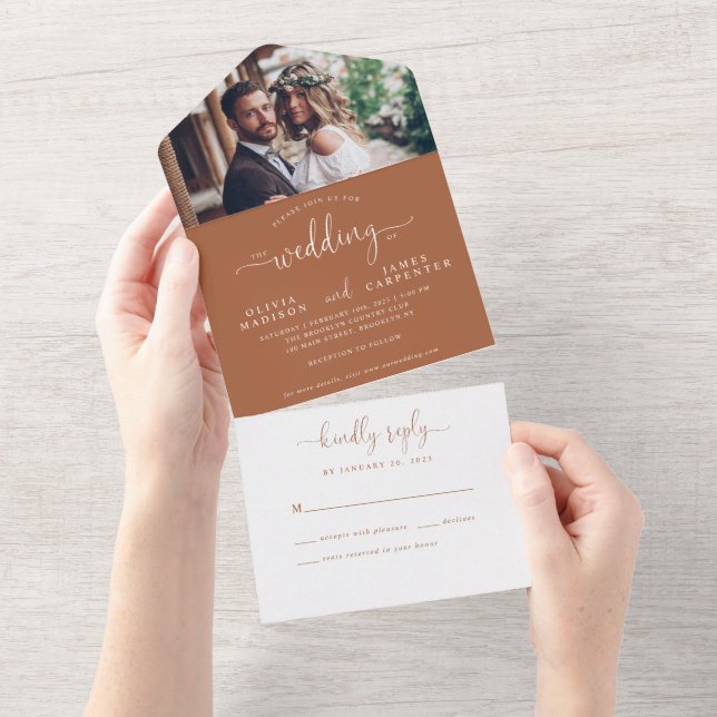 Casamento De Fotos Rustic Terracotta Elegant Scrip (Aba destacável)