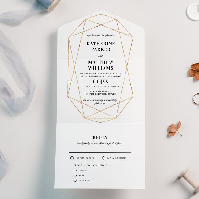Casamento De Gem Dourada Elegante Tudo Em Um Convi (Criador carregado)