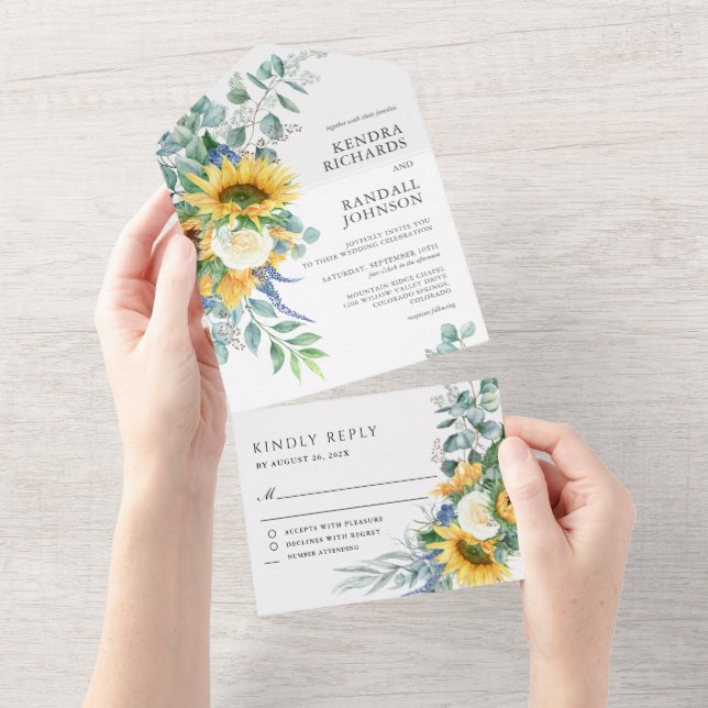Casamento de Girassóis e Rosas Rústico Boho (Aba destacável)