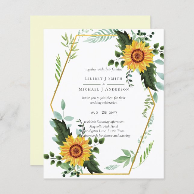 Casamento de Girassóis Rústicos BOHO com Verduras (Frente/Verso)