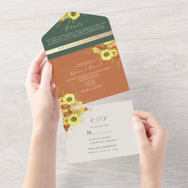Casamento de Girassóis Rústicos Verde Esmeralda (Tearaway)