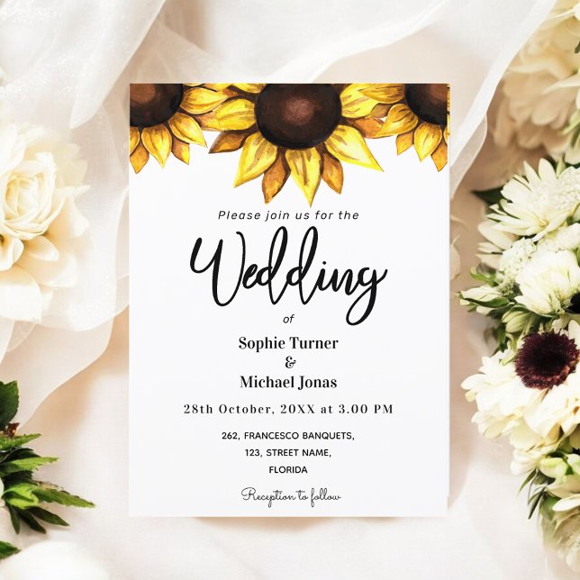 Casamento de Girassol Amarelo Branco Convite Flora (Criador carregado)