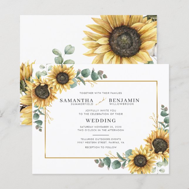Casamento de Girassol Floral Eucalipto (Frente/Verso)