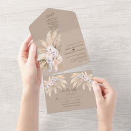 Casamento de Grama Pampas Aquarela Orquídeas Branc