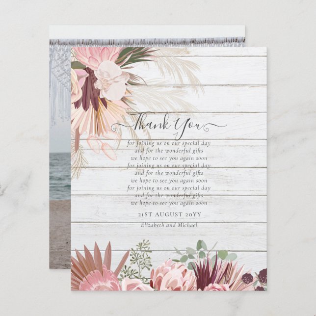 Casamento de Grass de Pampas de Cartões de agradec (Frente/Verso)