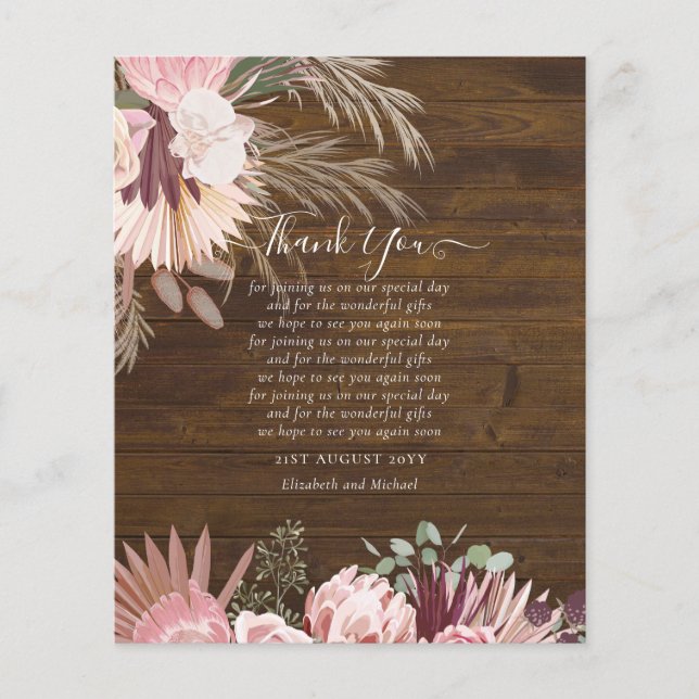 Casamento de Grass de Pampas de Cartões de agradec (Frente)