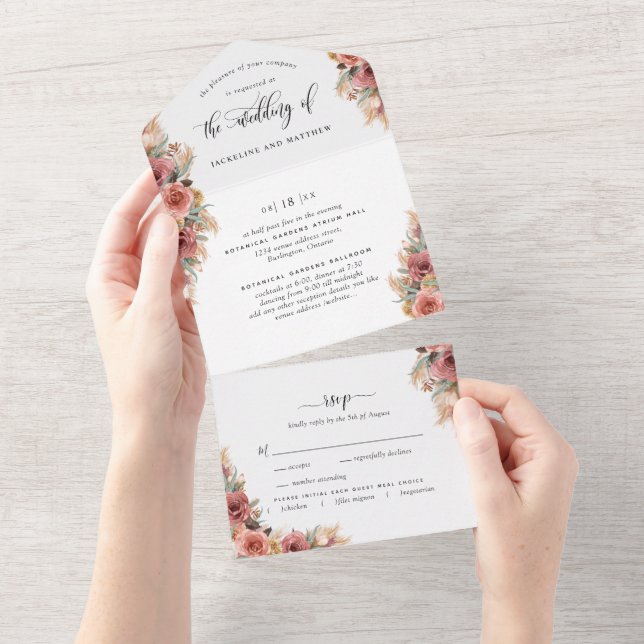 Casamento de Grass de Pampas Elegante com RSVP Per (Tearaway)