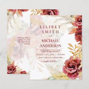 Casamento de Grass Rosa Pampas Burgundy BOHO