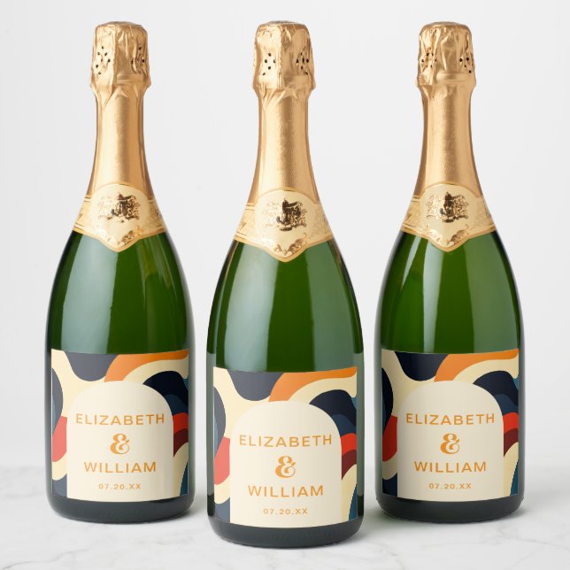 Casamento de Groovy Colorful Retro Wavy Boho (Garrafas)