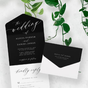 Casamento de guião elegante minimalista preto e br