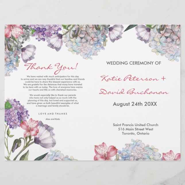 Casamento de Hydrangea, cor de água pintada à mão (Frente)