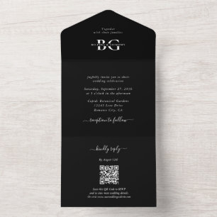 Casamento de Iniciais de Monograma Branco e Preto 
