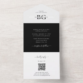 Casamento de Iniciais de Monograma Branco e Preto 