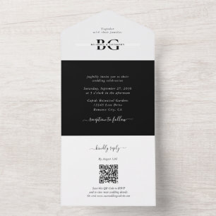 Casamento de Iniciais de Monograma Branco e Preto