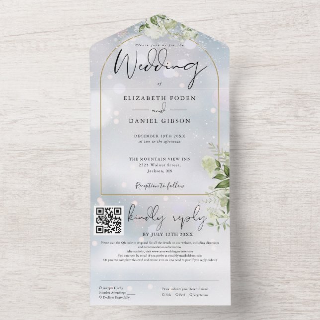 Casamento de Inverno com Arco Dourado Código QR Ve (Interno)