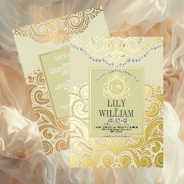 Casamento de Ivory Elegant Artdeco Diamond Monogra