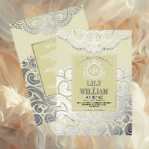 Casamento de Ivory Elegant Artdeco Diamond Monogra