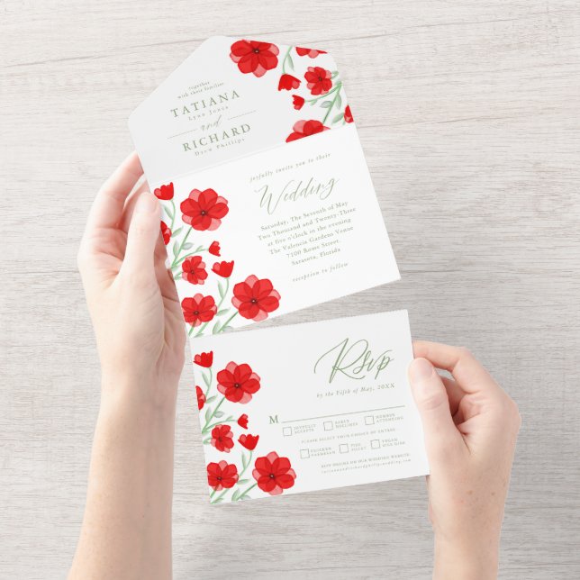 Casamento De Jardim Floral Com Vidro De Vidro Verm (Aba destacável)