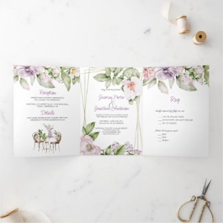 Casamento de Jardim Inglês e Convite de Menu em Tr