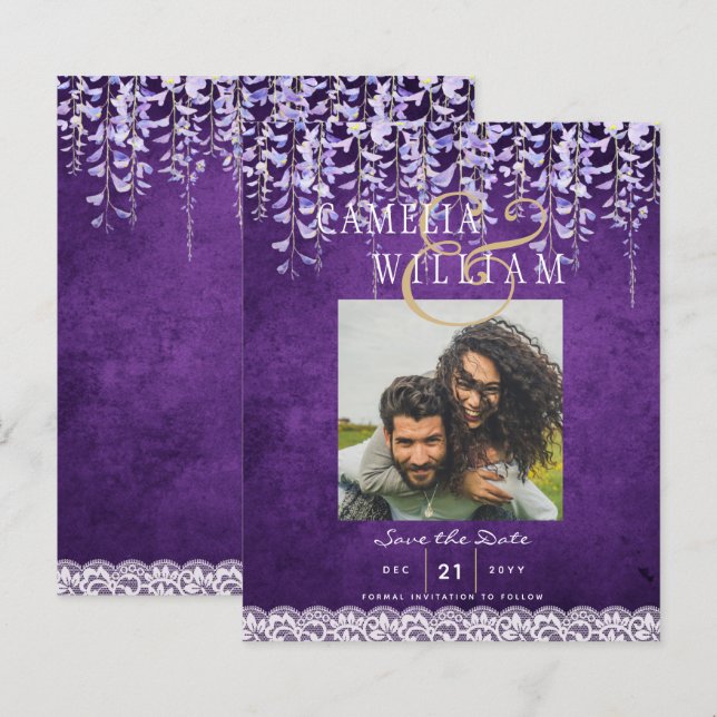 Casamento de Lace de Wisteria Roxo Moderno (Frente/Verso)