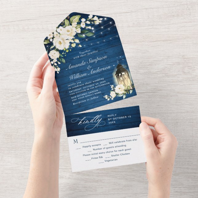 Casamento de Lanterna de Madeira Azul Rosas Branca (Tearaway)