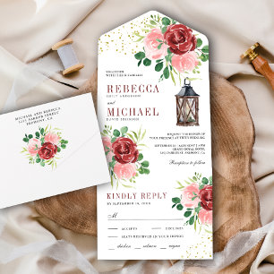 Casamento de Lanterna Floral Rosa e Borgonha