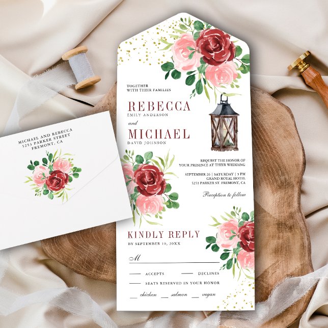 Casamento de Lanterna Floral Rosa e Borgonha (Criador carregado)