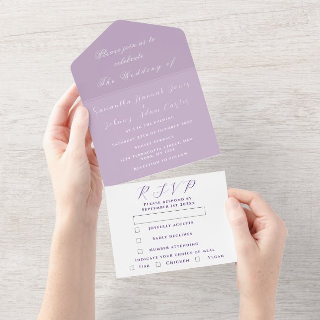 Casamento de Lavanda Mínima Elegante Lilac Roxo (Aba destacável)