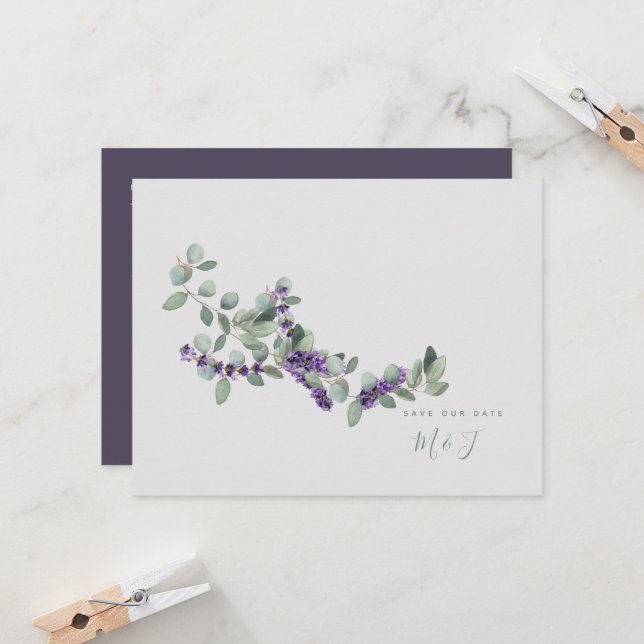 Casamento de Lavanda simples e elegante Salvar a D (Frente/Verso In Situ)