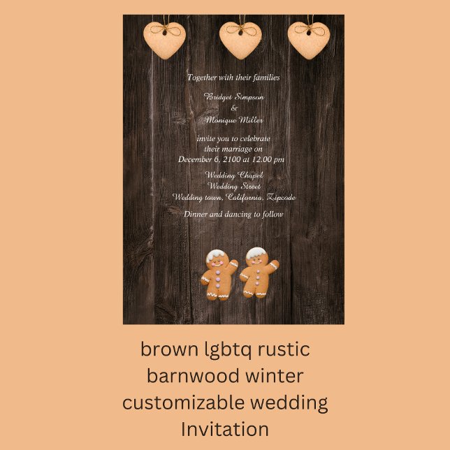 Casamento de lgbtq rústico em lenhite Convite (brown lgbtq rustic barnwood winter  customizable wedding Invitation by wedding Hobinishop)