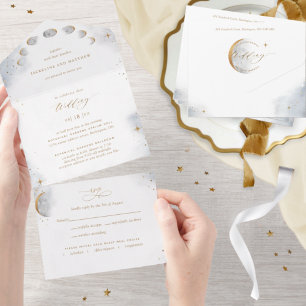 Casamento de Lua e Estrelas Douradas Elegante Cele