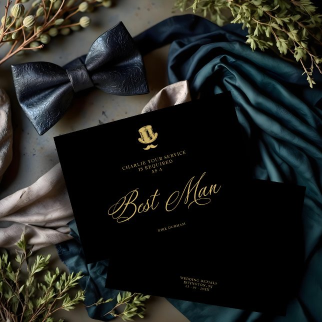 Casamento de luxo com Ouro falso minimalista (Minimalist Fake Golden Best Man Luxury Wedding Proposal Card.)