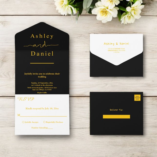Casamento De Luxo Moderno Dourado E Preto Chic (Criador carregado)