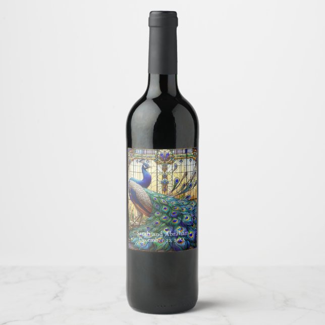 Casamento de Luxo: Rótulos de Vinho com Pavão de V (Frente)