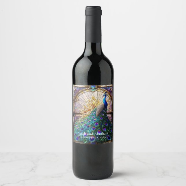 Casamento de Luxo: Rótulos de Vinho com Pavão em V (Frente)