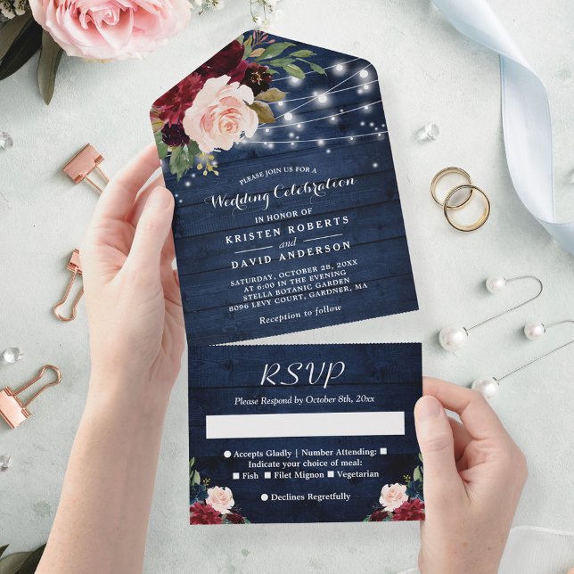Casamento de Luzes Florais Rustic Blue Burgundy (Criador carregado)