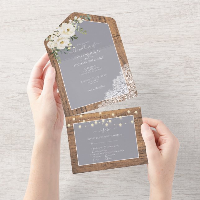 Casamento de Madeira Floral Branca com Cinzas Leve (Tearaway)