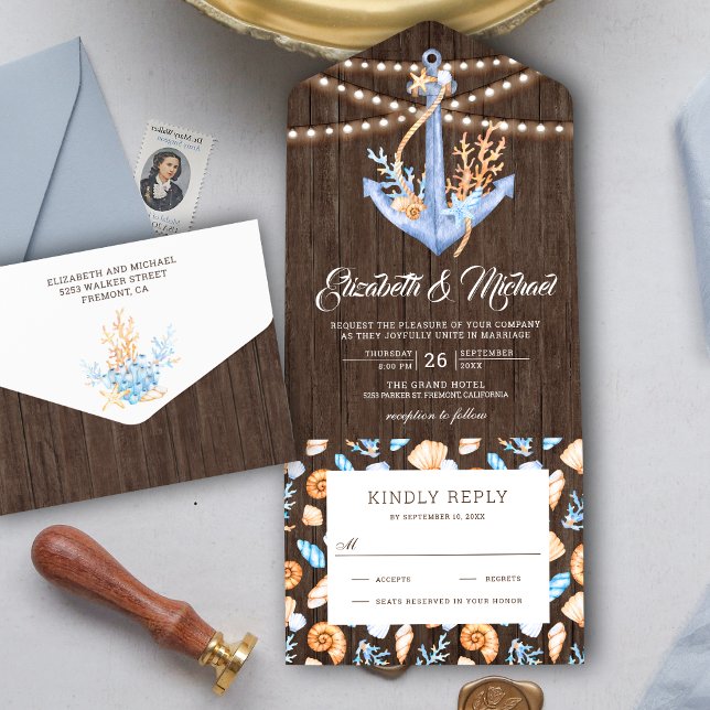 Casamento de Madeira Rústica Âncora Náutica Sob o  (Criador carregado)