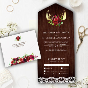 Casamento de Madeira Rústica Burgundy Floral Galha