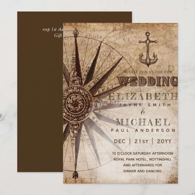 Casamento de Mapa Náutico do Estilo de Pergaminho  (Frente/Verso)