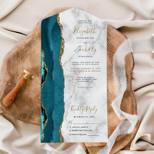 Casamento de Marble, Dourado Agate Teal Moderno