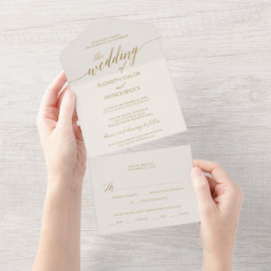 Casamento de marfim com caligrafia Dourada elegant