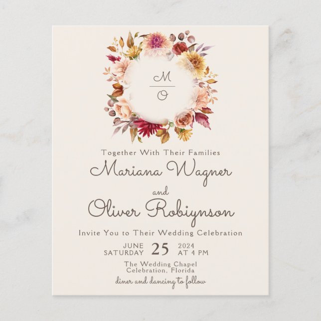 Casamento de Marfim Floral com queda romântica (Frente)