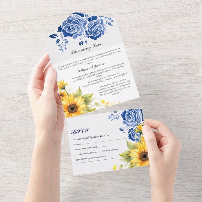 Casamento De Marinho Azul E Girassol Moderno (Aba destacável)