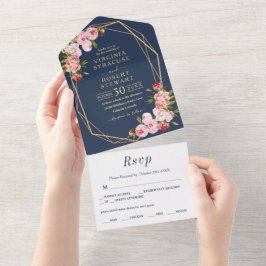 Casamento de Marinho Real Azul Geométrico Rosa Esm
