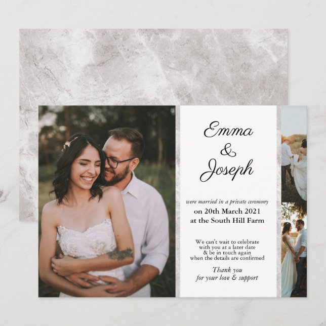 Casamento de mármore chic atrasado Foto personaliz (Frente/Verso)