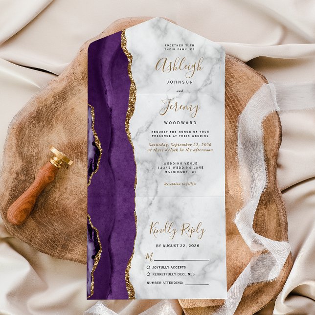 Casamento de mármore Dourado Roxo Moderno (Criador carregado)