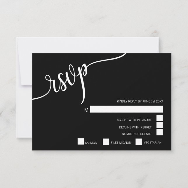 Casamento de Menu de RSVP Preto e Branco Clássico  (Frente)