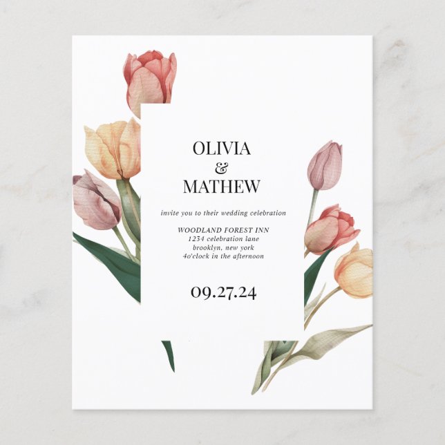 Casamento de Moldura de Aquarela de Tulip Delicado (Frente)